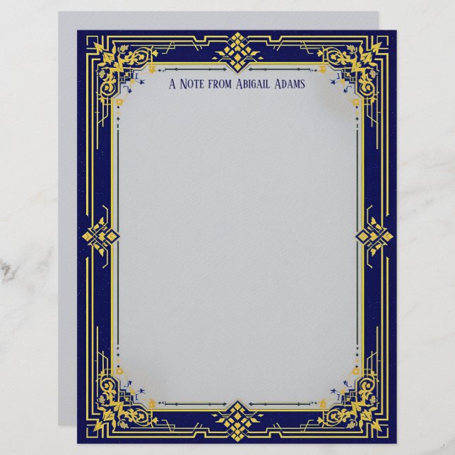 Membrete Blue and Gold with Blue Center Stationery Paper (Anverso / Reverso)