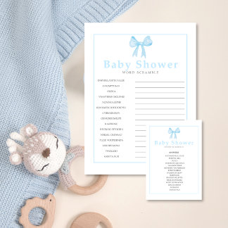 Membrete Blue Baby Shower Word Scramble Answer Sheet-Print