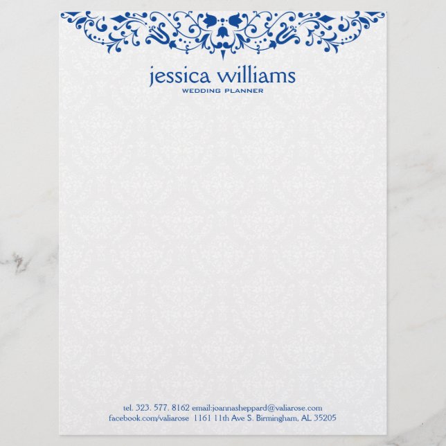 Membrete Blue Lace on White Damasks Background (Anverso)