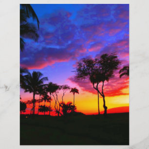 Membrete Blue Red Sunset Exotic Hawaiian Beach Palm Trees
