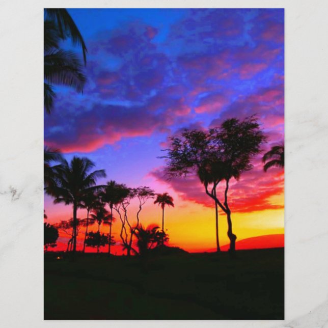 Membrete Blue Red Sunset Exotic Hawaiian Beach Palm Trees (Anverso)