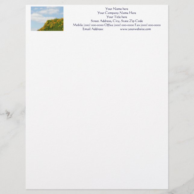 Membrete Blue Sky Letterhead Hillside Meadow Poppies (Anverso)