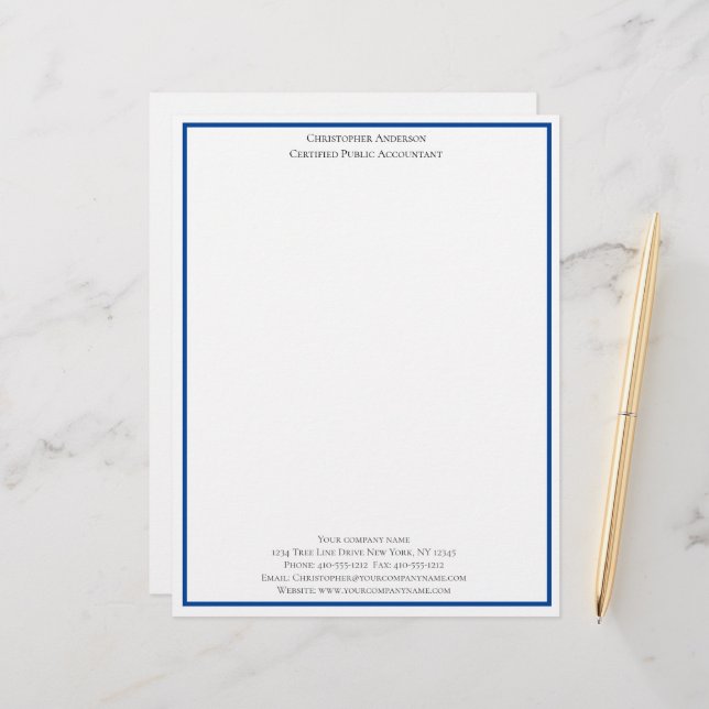 Membrete Blue White Profesional Business Personalizado (Anverso/Reverso In Situ)