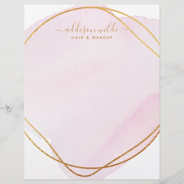 Membrete Blush Rosa Acuarela Dorado Círculo Negocios Script (Anverso)
