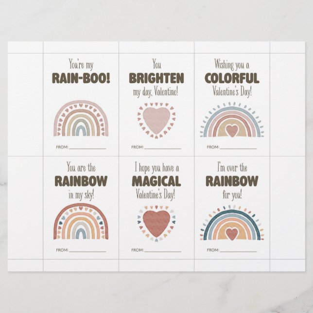 Membrete Boho Valentine’s Day Cards for Kids Classroom  (Anverso)