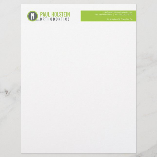 Membrete BOLD DENTIST LETTERHEAD :: lima moderna de logotip (Anverso)