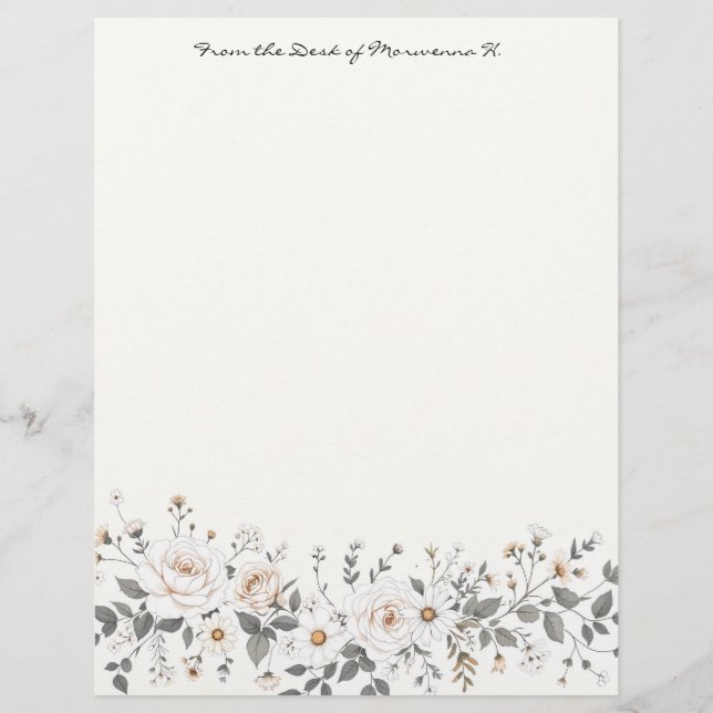 Membrete Borde floral blanco y gris (Anverso)