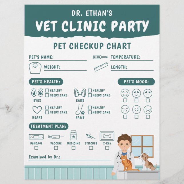 Membrete Boy Vet Pretend Pet Checkup Chart Kids' Activity (Anverso)