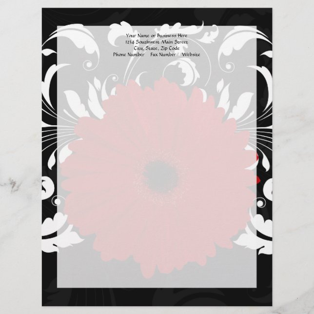Membrete Brillante Gerbera Daisy en negro (Anverso)