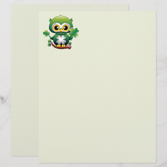 Membrete Búho Bebé Lindo St Patrick Dibujo Animado (Anverso / Reverso)