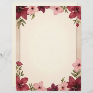 Membrete Burgundy and Pink Border Stationery Paper
