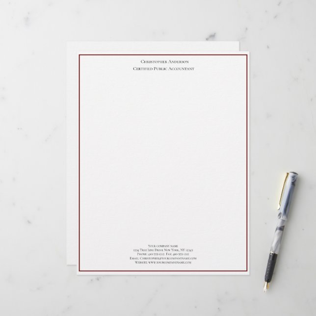 Membrete Burgundy Blanco Profesional Personalizado  (Anverso/Reverso In Situ)