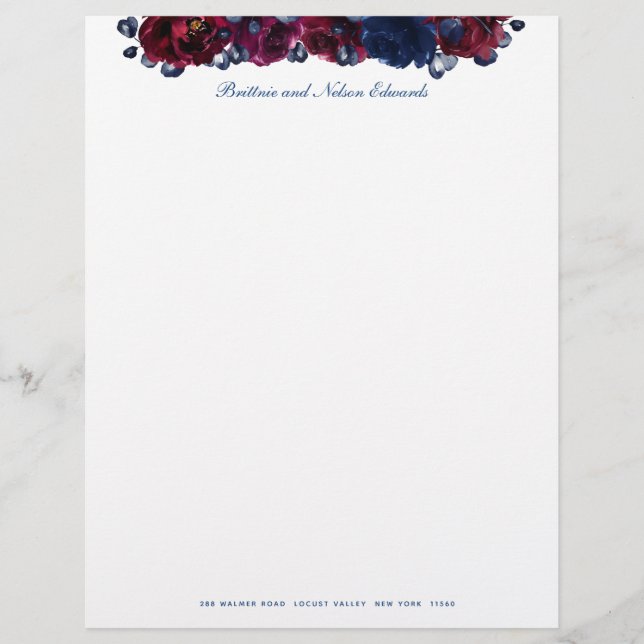 Membrete Burgundy Bordeaux Sapphire Peony Floral (Anverso)