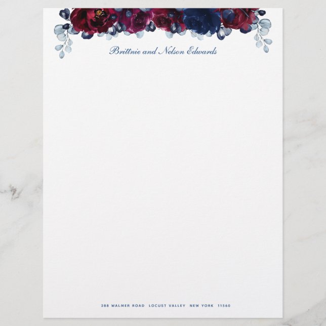 Membrete Burgundy Bordeaux Sapphire Peony Floral 2 (Anverso)