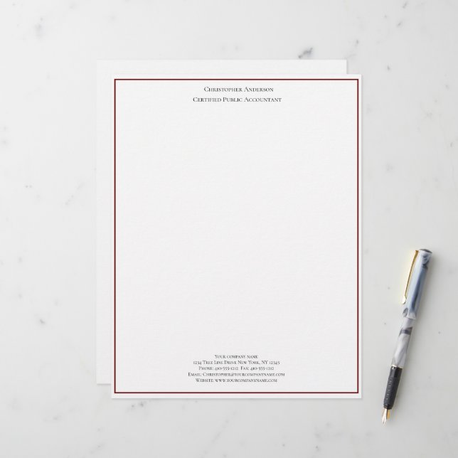 Membrete Burgundy White Profesional Business Personalizado (Anverso/Reverso In Situ)