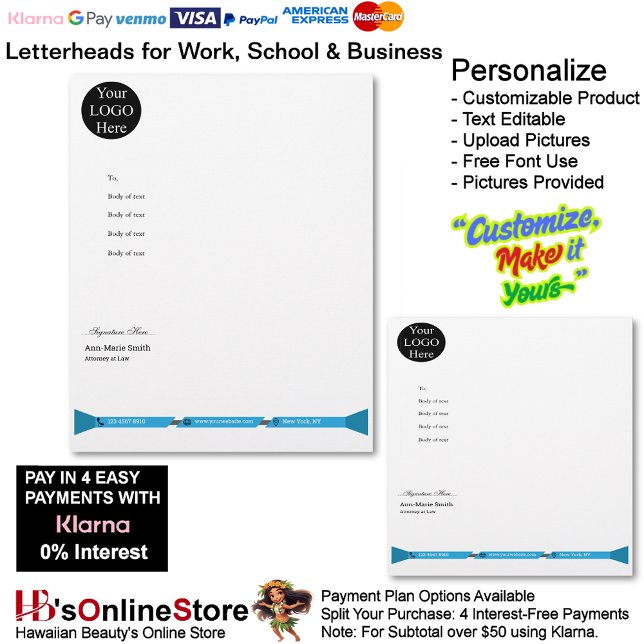 Membrete Business Blue Logo Company Name Signature  (Business Blue Logo Company Name Signature Letterhead.)