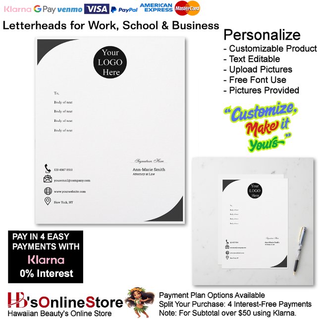 Membrete Business Modern Black Logo Company Name Signature  (Business Modern Black Logo Company Name Signature Letterhead.)