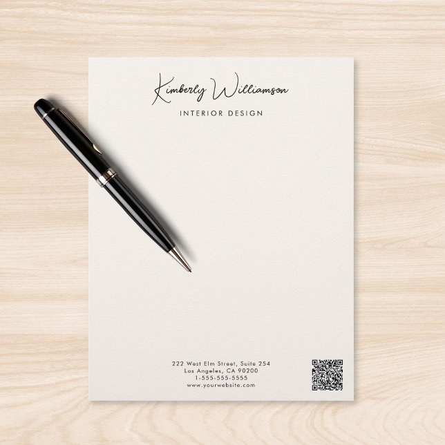 Membrete Business Name Signature Script QR Code Cream (Business Name Signature Script QR Code Cream Letterhead)
