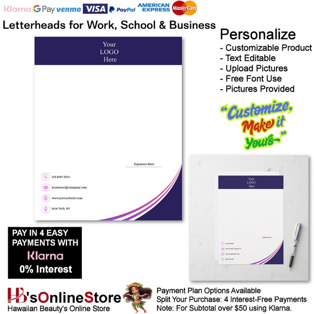 Membrete Business Navy Pink Purple Logo Brand Signature (Business Navy Pink Purple Logo Brand Name Letterhead.)