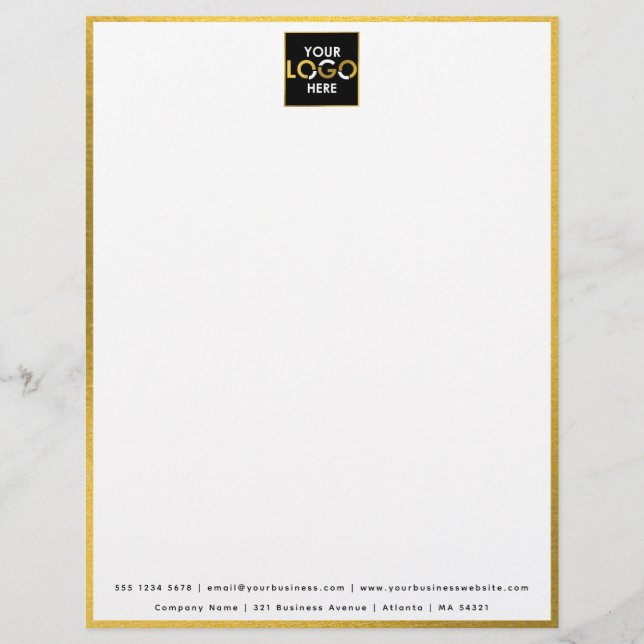 Membrete Business Your Logo Here Simple Modern Gold Border (Anverso)