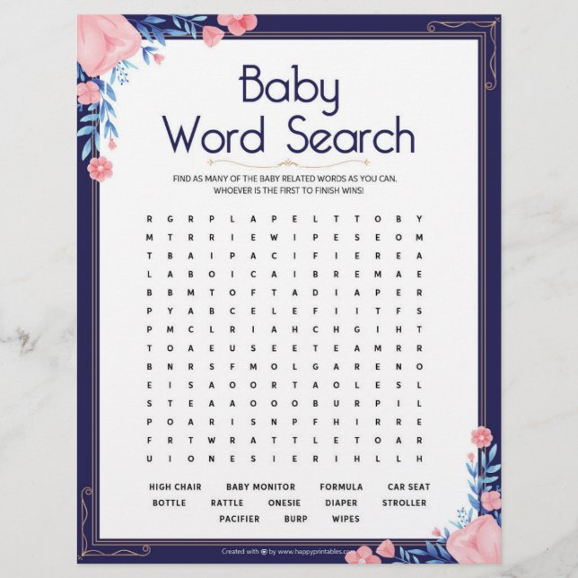 Membrete Búsqueda de palabras para bebés [marco floral] (Anverso)