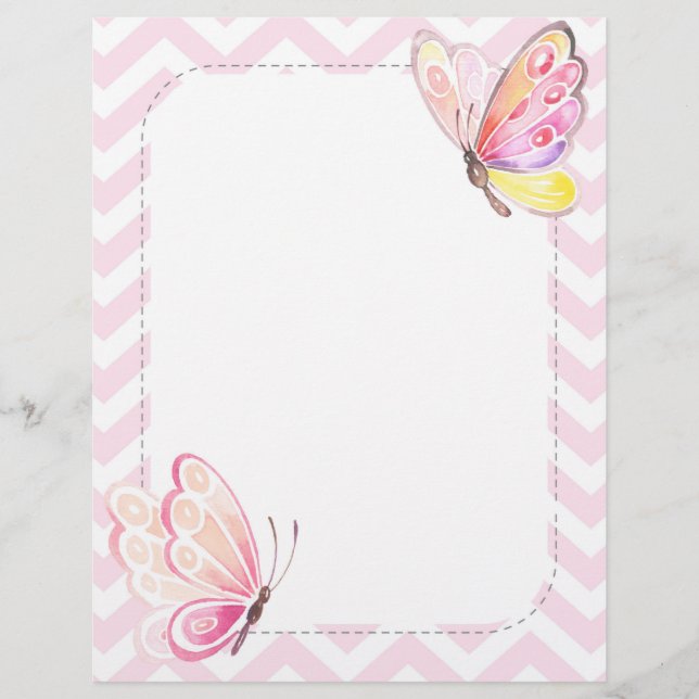 Membrete Butterfly Stationery Pink Letter Paper (Anverso)