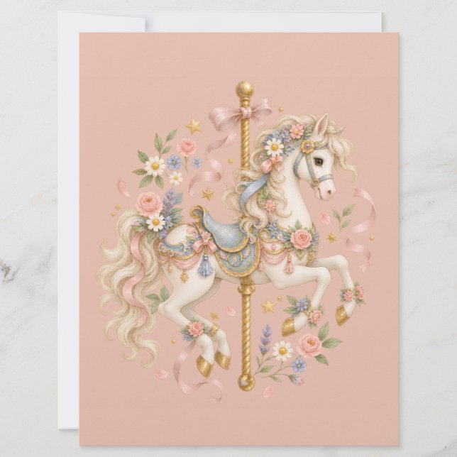 Membrete Caballo de carrusel de acuarela, cuento de hadas p (Anverso)