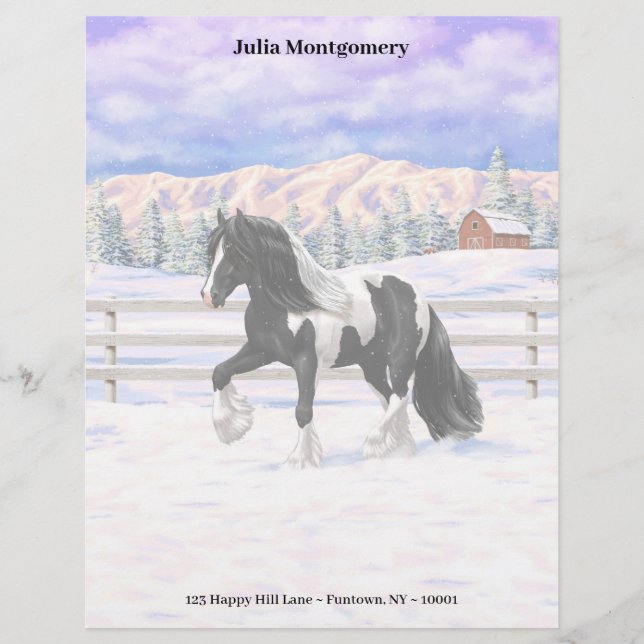 Membrete Caballo de Vanner de Black Pinto Piebald Gypsy (Anverso)