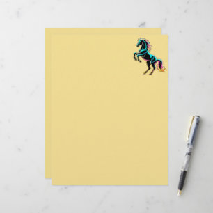Membrete Caballo Luz de Neón Glitch Estilo Retro