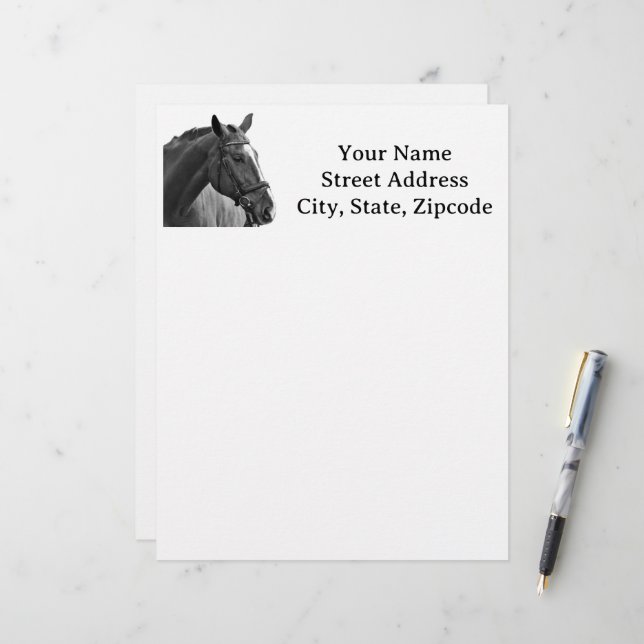 Membrete Caballo moderno en blanco y negro (Anverso/Reverso In Situ)