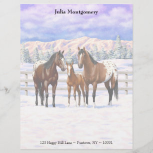 Membrete Caballos Appaloosa De La Bahía Marrón En Nieve