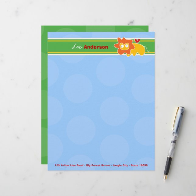 Membrete Cabecera Personalizada Divertida de León de Dibujo (Anverso/Reverso In Situ)