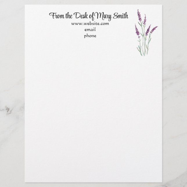 Membrete Cabeza de letra personalizada de Lavanda de color  (Anverso)