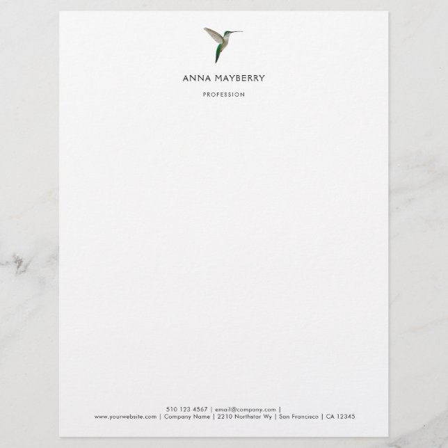 Membrete Cabezal elegante de colibrí (Anverso)