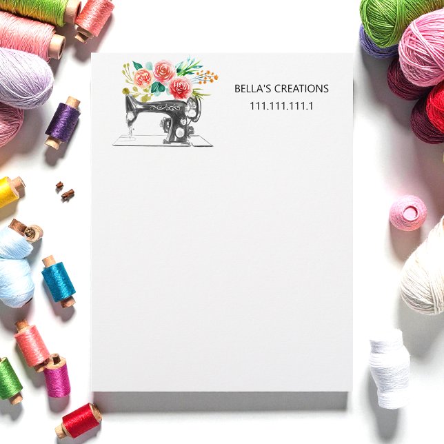 Membrete Cabletero de negocios floral de máquina de coser (Subido por el creador)