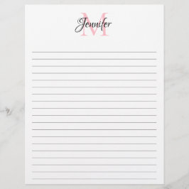 Membrete Caligrafía Chic Monograma Minimalista Rayado