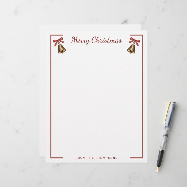 Membrete Campanas de Navidad en acuarela con texto personal (Anverso/Reverso In Situ)