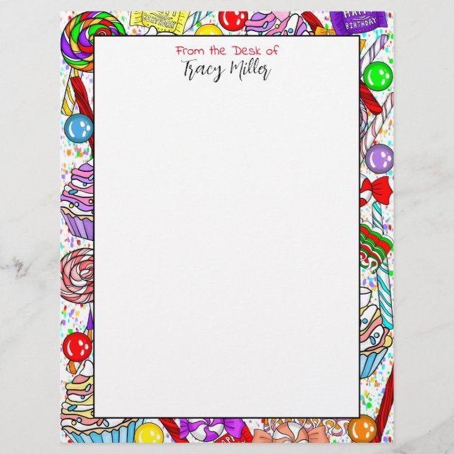 Membrete Candy y pasteles sensacionales personalizados (Anverso)