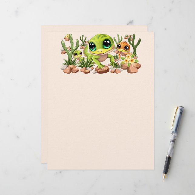 Membrete Caracteres de dibujos animados de Baby Geckos Cute (Anverso/Reverso In Situ)