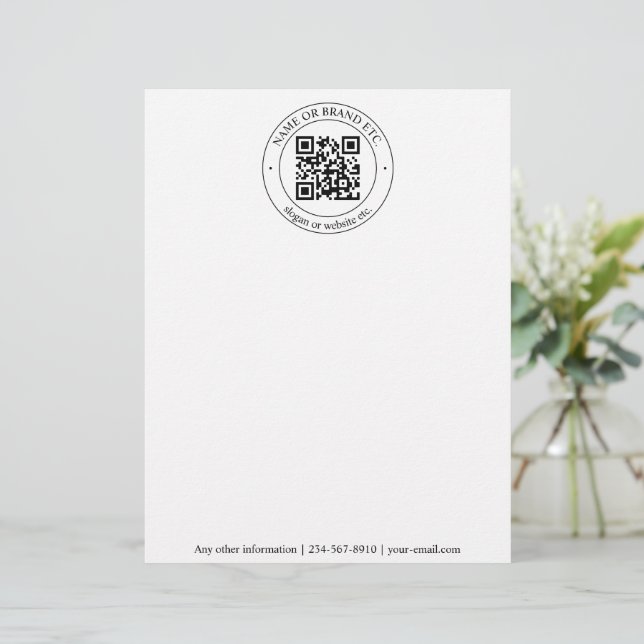 Membrete Carga tu propio código QR y texto personalizable (Anverso de pie)