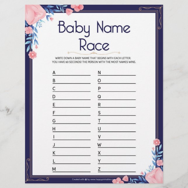 Membrete Carrera por nombre del bebé [marco floral] (Anverso)