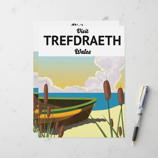 Membrete Cartel de viaje a la costa de Trefdraeth (Anverso/Reverso In Situ)