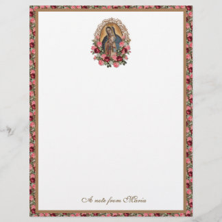 Membrete Catholic Virgin Mary Guadalupe Roses Stationery