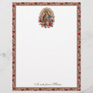 Membrete Catholic Virgin Mary Guadalupe Roses Stationery