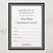 Certificado de autenticidad de letras en blanco y