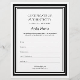 Membrete Certificado de autenticidad de letras en blanco y