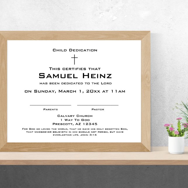 Membrete Certificado de dedicación de bebé con cruz simple  (Modern Simple Cross2 Baby Dedication Certificate)