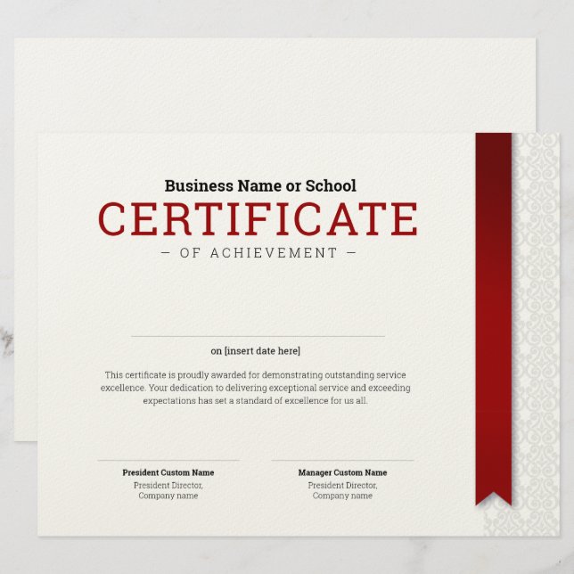 Membrete Certificado de Diploma Clásico Elegante con cinta  (Anverso / Reverso)