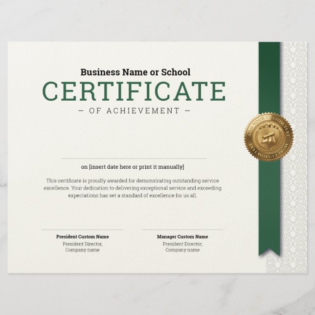 Membrete Certificado de Diploma Clásico Elegante sello de l (Anverso)