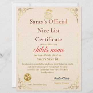 Membrete Certificado de la Lista Buena de Santa